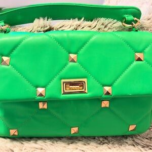 Green Quilted Handbag with Gold Accents